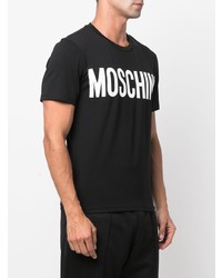 Мужская черно-белая футболка с круглым вырезом с принтом от Moschino