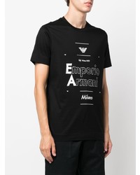 Мужская черно-белая футболка с круглым вырезом с принтом от Emporio Armani
