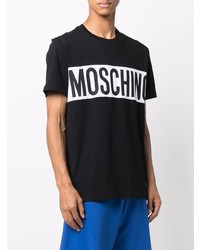 Мужская черно-белая футболка с круглым вырезом с принтом от Moschino