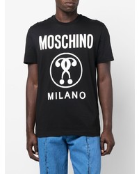 Мужская черно-белая футболка с круглым вырезом с принтом от Moschino