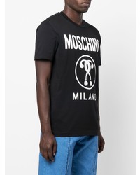 Мужская черно-белая футболка с круглым вырезом с принтом от Moschino