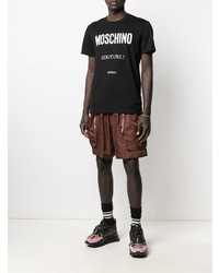 Мужская черно-белая футболка с круглым вырезом с принтом от Moschino