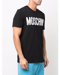 Мужская черно-белая футболка с круглым вырезом с принтом от Moschino