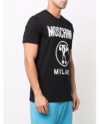 Мужская черно-белая футболка с круглым вырезом с принтом от Moschino