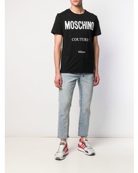 Мужская черно-белая футболка с круглым вырезом с принтом от Moschino