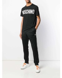 Мужская черно-белая футболка с круглым вырезом с принтом от Moschino