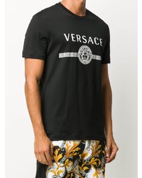 Мужская черно-белая футболка с круглым вырезом с принтом от Versace