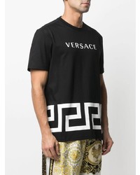 Мужская черно-белая футболка с круглым вырезом с принтом от Versace