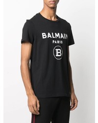 Мужская черно-белая футболка с круглым вырезом с принтом от Balmain