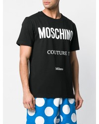 Мужская черно-белая футболка с круглым вырезом с принтом от Moschino