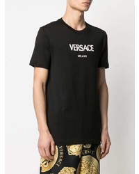 Мужская черно-белая футболка с круглым вырезом с принтом от Versace