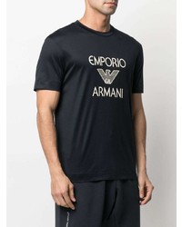 Мужская черно-белая футболка с круглым вырезом с принтом от Emporio Armani