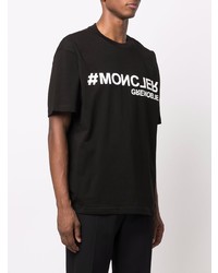 Мужская черно-белая футболка с круглым вырезом с принтом от MONCLER GRENOBLE