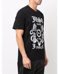 Мужская черно-белая футболка с круглым вырезом с принтом от Just Cavalli