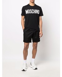 Мужская черно-белая футболка с круглым вырезом с принтом от Moschino