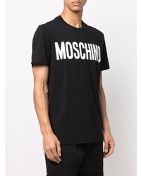 Мужская черно-белая футболка с круглым вырезом с принтом от Moschino