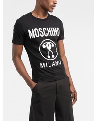 Мужская черно-белая футболка с круглым вырезом с принтом от Moschino