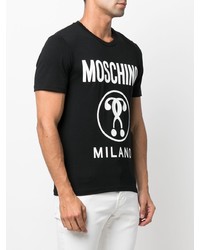 Мужская черно-белая футболка с круглым вырезом с принтом от Moschino