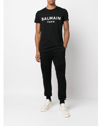 Мужская черно-белая футболка с круглым вырезом с принтом от Balmain