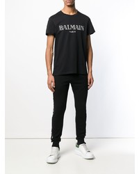 Мужская черно-белая футболка с круглым вырезом с принтом от Balmain