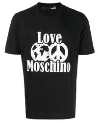 Мужская черно-белая футболка с круглым вырезом с принтом от Love Moschino