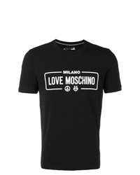 Мужская черно-белая футболка с круглым вырезом с принтом от Love Moschino