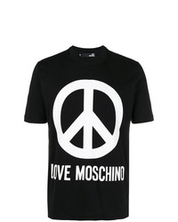 Мужская черно-белая футболка с круглым вырезом с принтом от Love Moschino