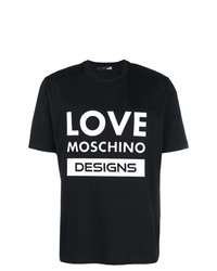 Мужская черно-белая футболка с круглым вырезом с принтом от Love Moschino