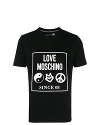 Мужская черно-белая футболка с круглым вырезом с принтом от Love Moschino