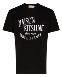 Мужская черно-белая футболка с круглым вырезом с принтом от MAISON KITSUNÉ