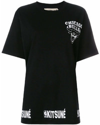 Женская черно-белая футболка с круглым вырезом с принтом от MAISON KITSUNE