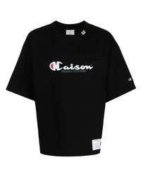 Мужская черно-белая футболка с круглым вырезом с принтом от Maison Mihara Yasuhiro