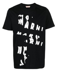 Мужская черно-белая футболка с круглым вырезом с принтом от Marni