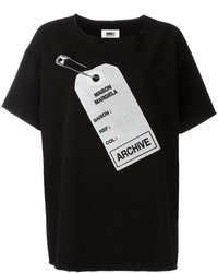 Женская черно-белая футболка с круглым вырезом с принтом от MM6 MAISON MARGIELA