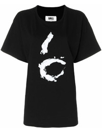 Женская черно-белая футболка с круглым вырезом с принтом от MM6 MAISON MARGIELA