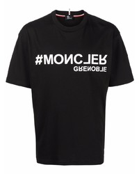 Мужская черно-белая футболка с круглым вырезом с принтом от MONCLER GRENOBLE