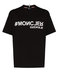 Мужская черно-белая футболка с круглым вырезом с принтом от MONCLER GRENOBLE