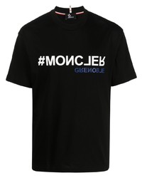 Мужская черно-белая футболка с круглым вырезом с принтом от MONCLER GRENOBLE