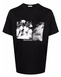 Мужская черно-белая футболка с круглым вырезом с принтом от Moncler