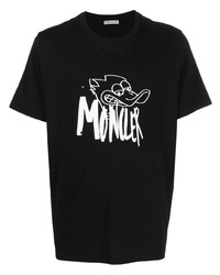 Мужская черно-белая футболка с круглым вырезом с принтом от Moncler