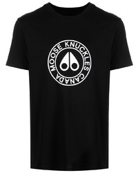Мужская черно-белая футболка с круглым вырезом с принтом от Moose Knuckles