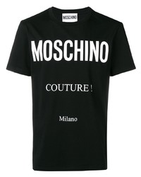 Мужская черно-белая футболка с круглым вырезом с принтом от Moschino