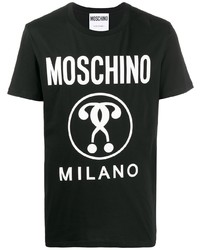 Мужская черно-белая футболка с круглым вырезом с принтом от Moschino