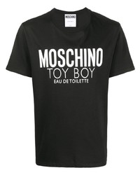 Мужская черно-белая футболка с круглым вырезом с принтом от Moschino