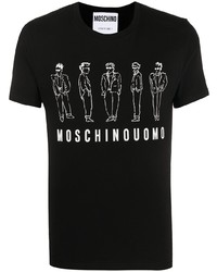 Мужская черно-белая футболка с круглым вырезом с принтом от Moschino