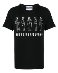 Мужская черно-белая футболка с круглым вырезом с принтом от Moschino