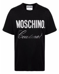 Мужская черно-белая футболка с круглым вырезом с принтом от Moschino