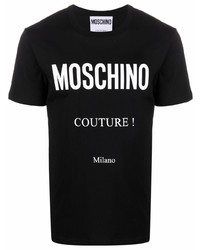 Мужская черно-белая футболка с круглым вырезом с принтом от Moschino