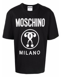 Мужская черно-белая футболка с круглым вырезом с принтом от Moschino