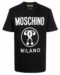 Мужская черно-белая футболка с круглым вырезом с принтом от Moschino